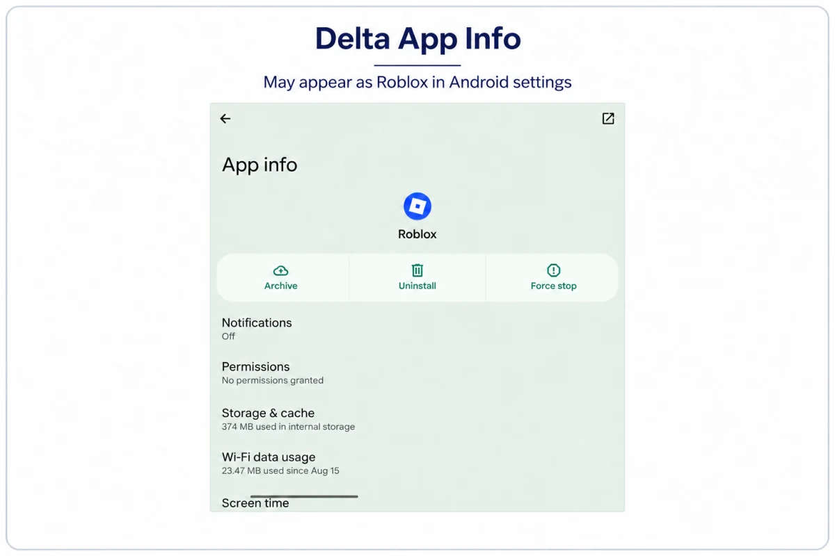 Delta app info — may be listed as Roblox