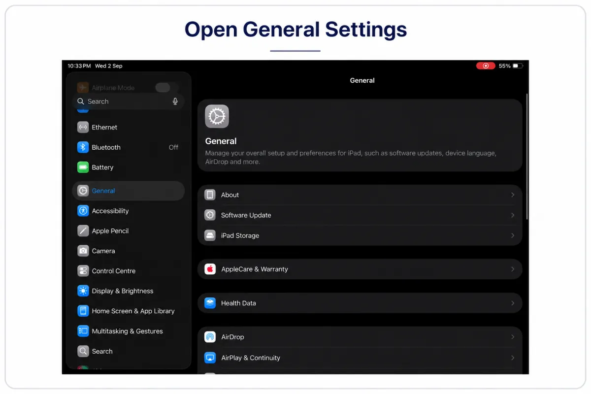 General settings on iPad