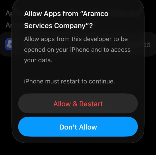 Allow & Restart prompt for the trusted developer